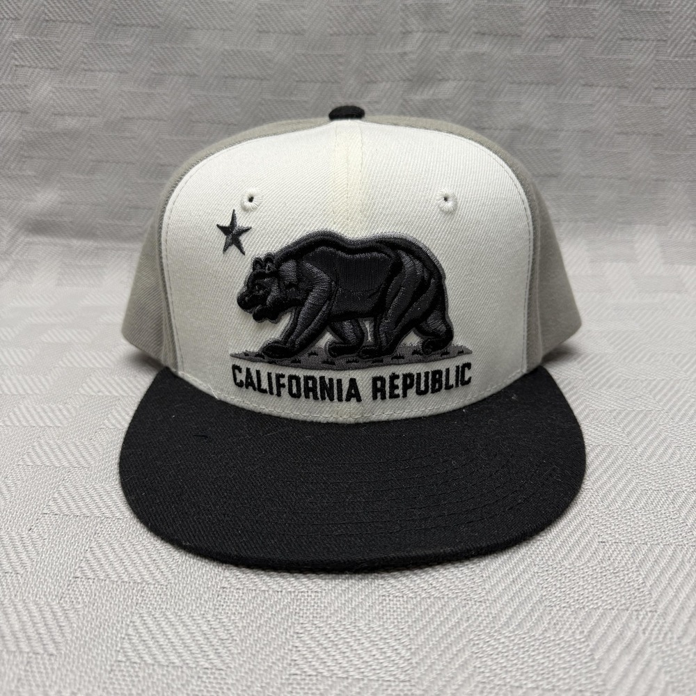 California Republic Hat Cap Strap Back Black White Gray Embroidered Bear Mens‎